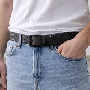 AllSaints Black Leather Studded Belt 42.5” Punk Minimal (B134)